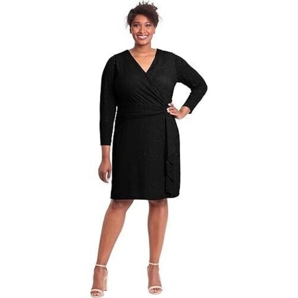 London Times Women's Plus Size 14W Surplus Bodice with Side Cascade Dress - Picture 1 of 10